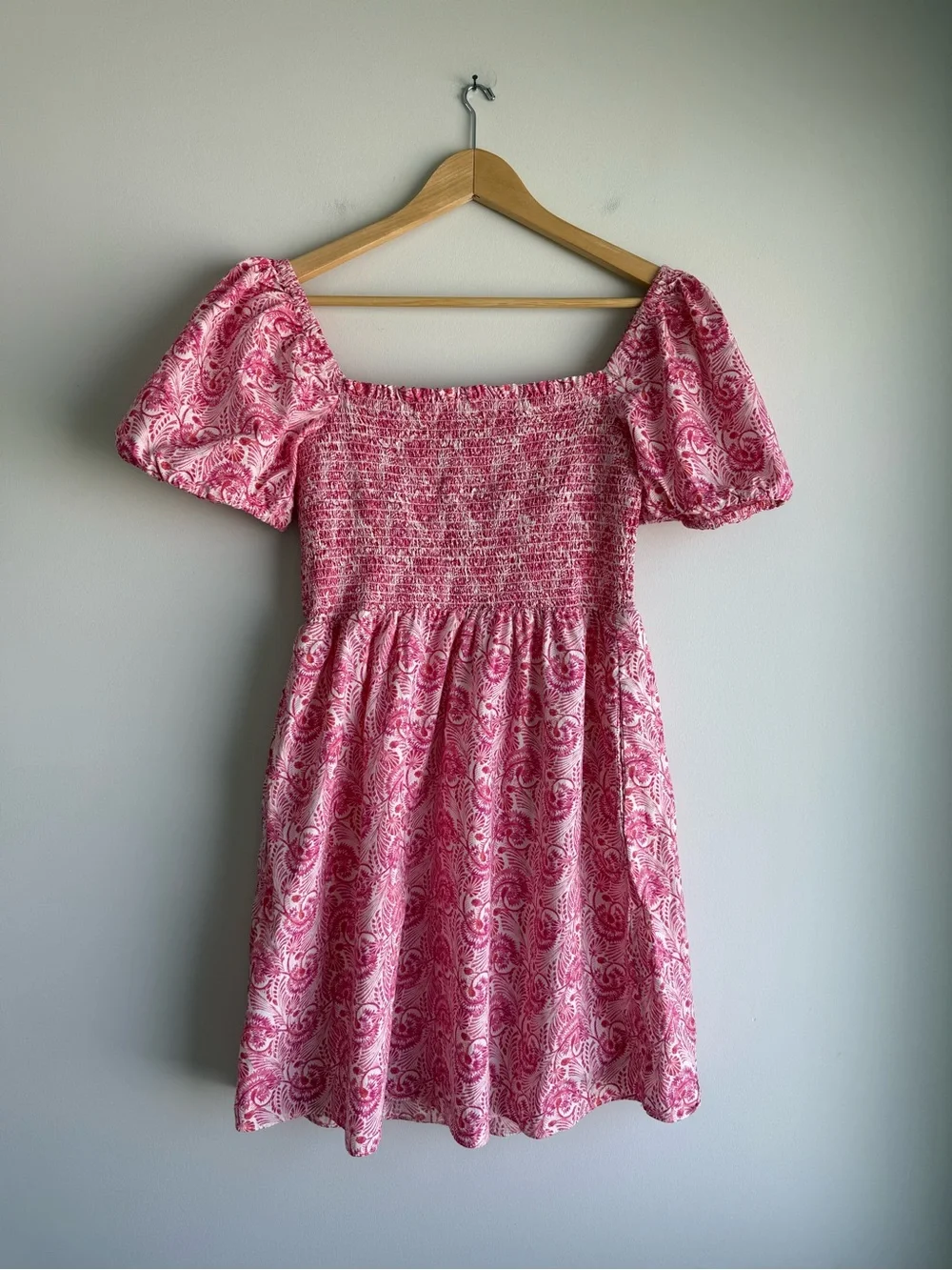 J.Crew Dandelion Swirl Puff Sleeve Smocked Mini Dress Pink Small
